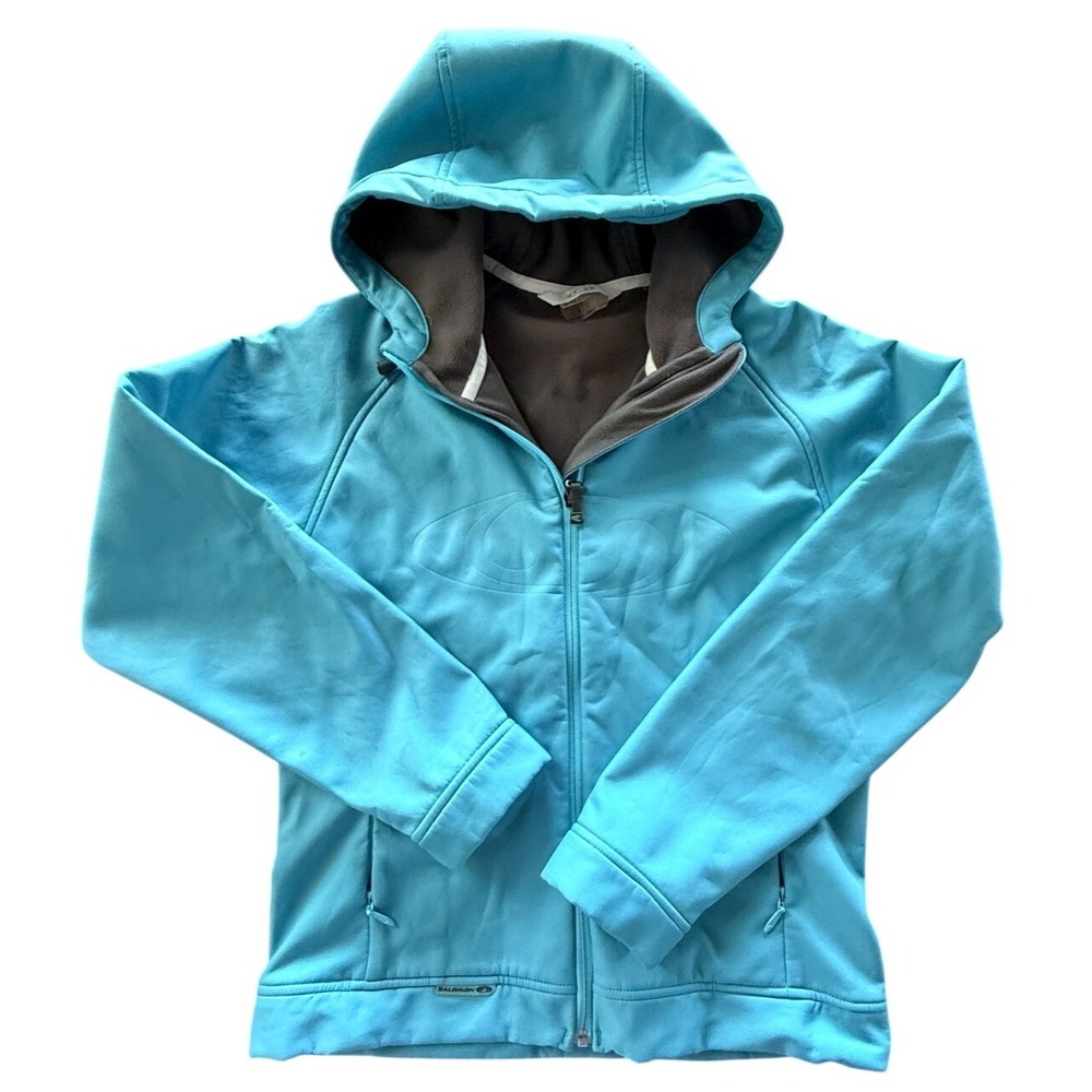 Salomon Womens Small Softshell Jacket Womens Blue Hooded Full Zip Athletic Coat